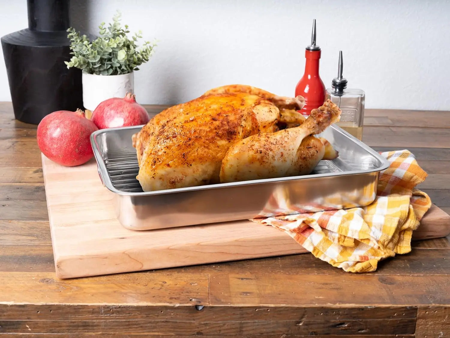 Imperial Home 17” Rectangular Roasting Pan with Rack Stainless Steel Baking Pan Hand C Mart