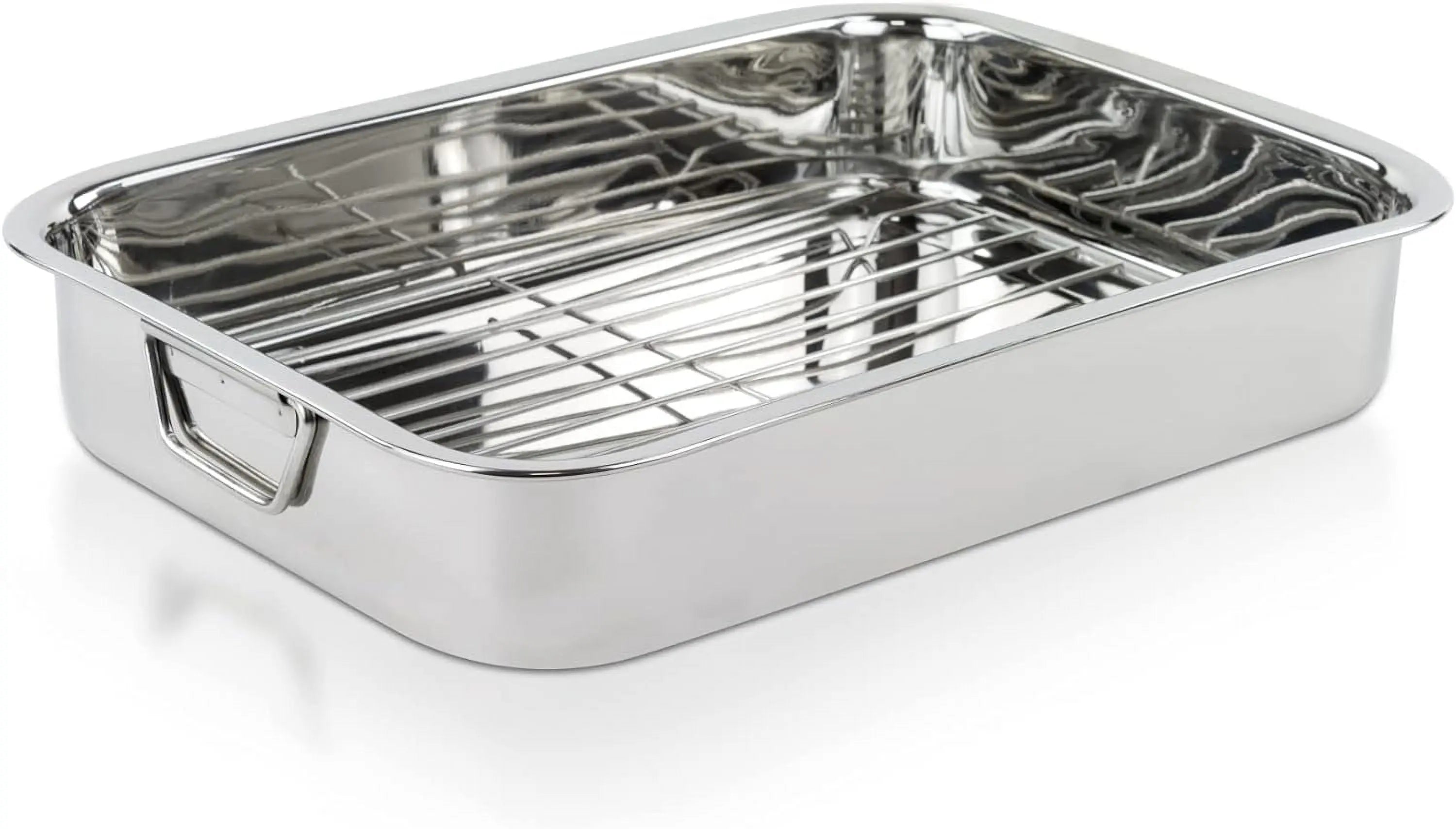 Imperial Home 17” Rectangular Roasting Pan with Rack Stainless Steel Baking Pan Hand C Mart