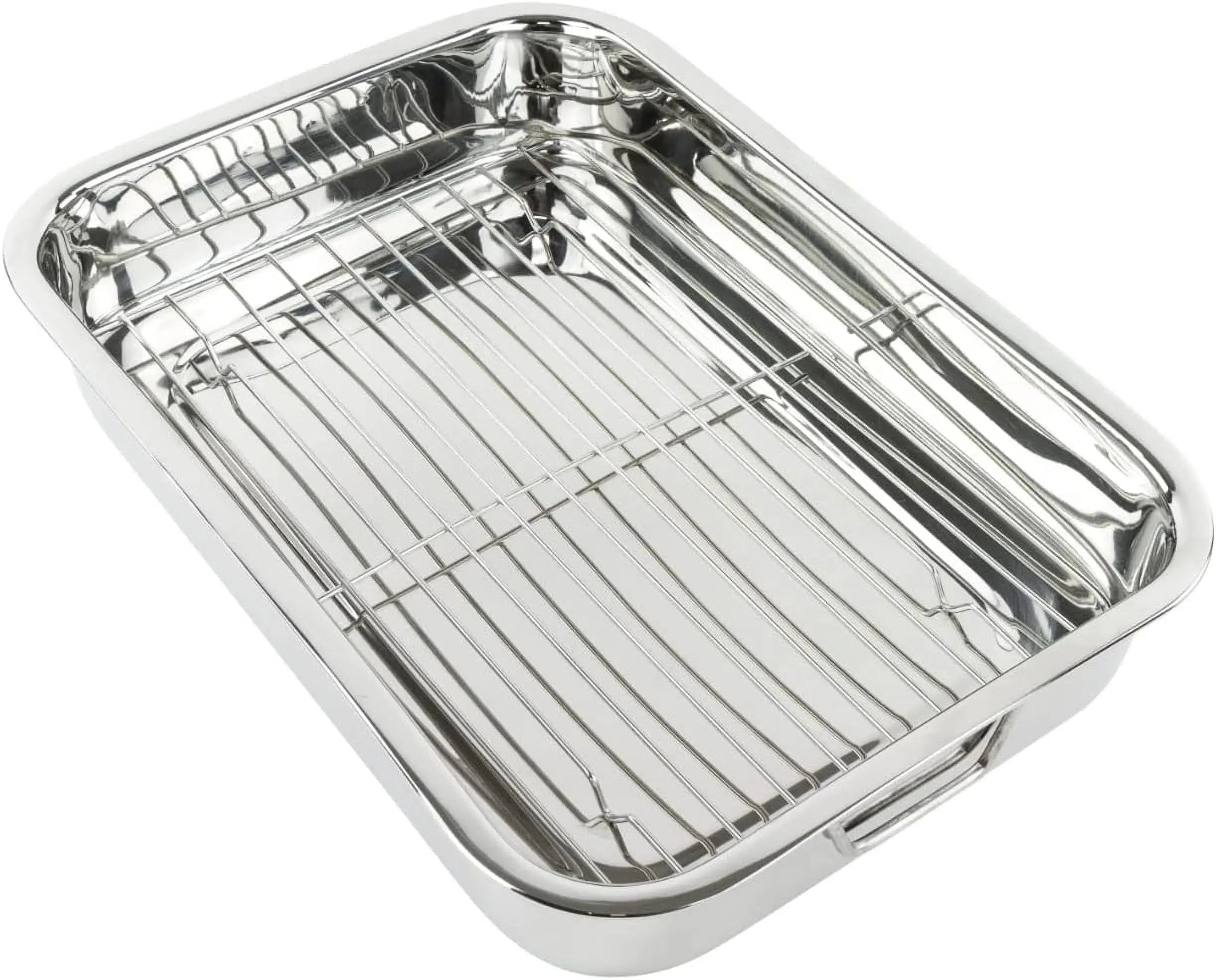 Imperial Home 17” Rectangular Roasting Pan with Rack Stainless Steel Baking Pan Hand C Mart