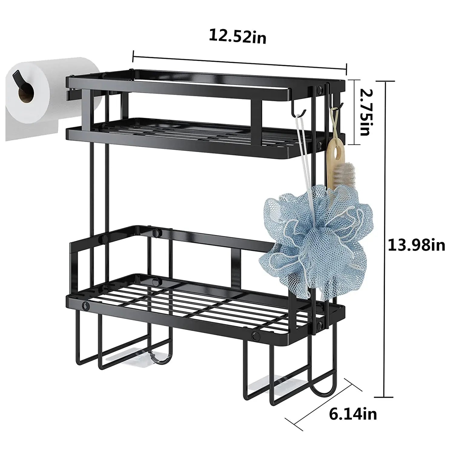 Isyunen 2-Tier over the Toilet Storage Rack,Metal Bathroom Shelf with Hanging Hook and Toilet Paper Holder Black Hand C Mart