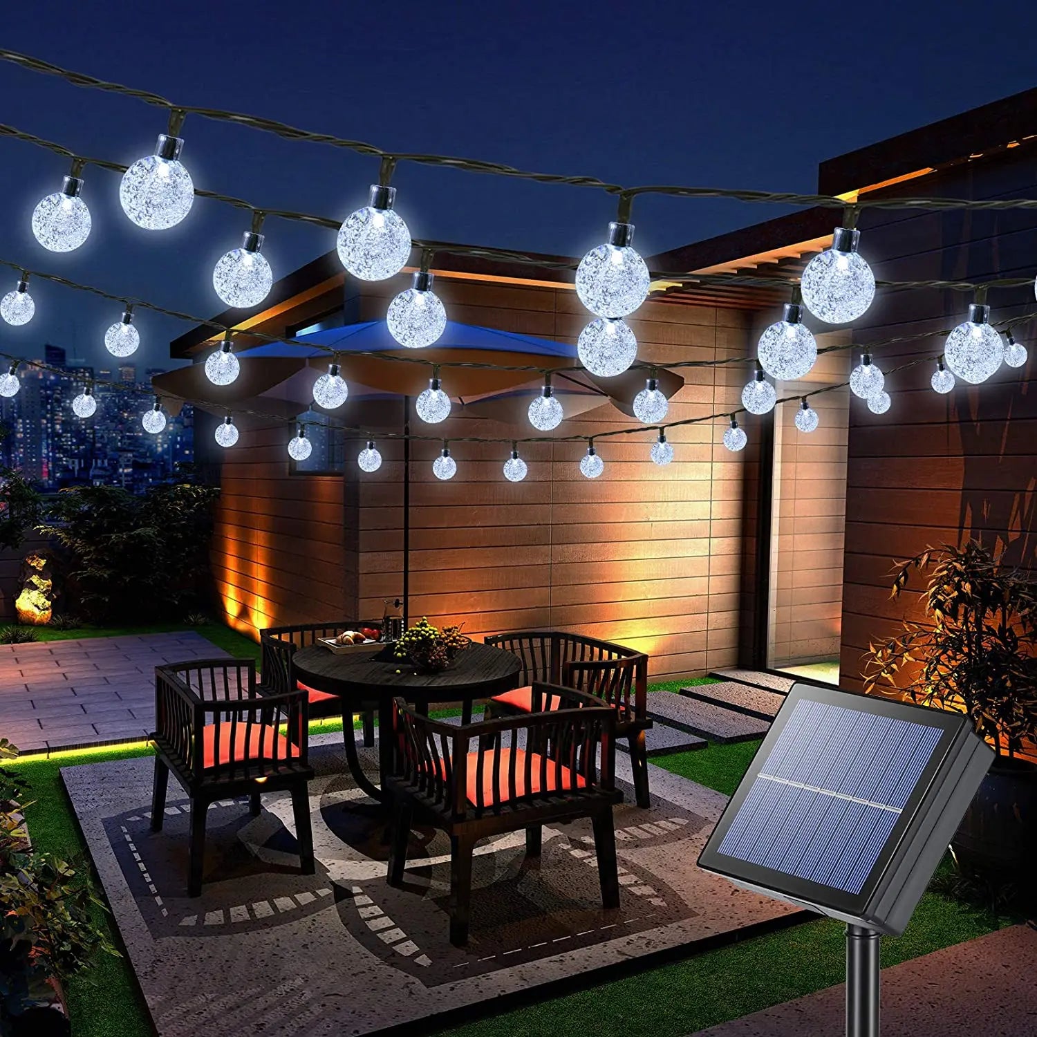 Juhefa Solar String Lights Outdoor 60 Led 35.6 ft Crystal Globe Lights for Garden Yard Porch Wedding Party Decor (White) Hand C Mart