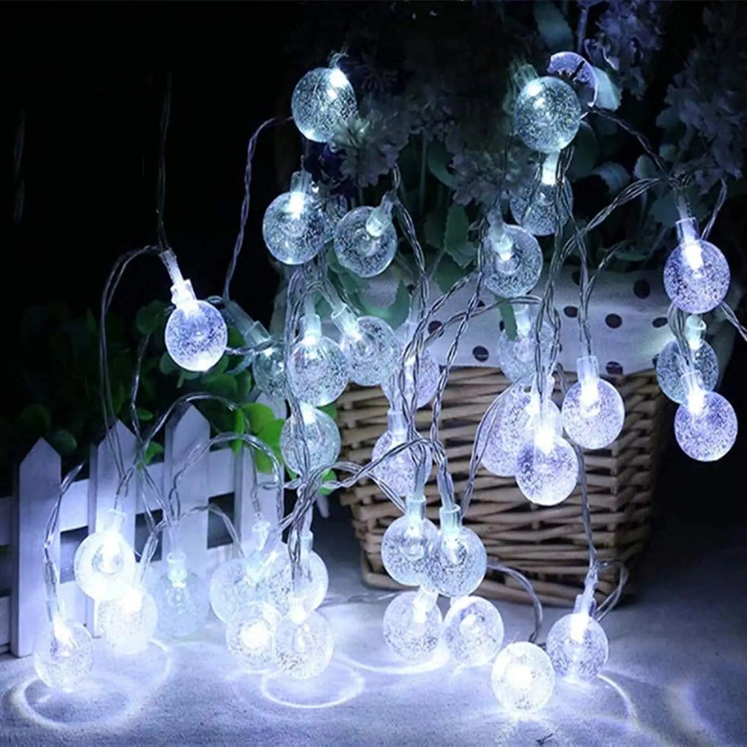 Juhefa Solar String Lights Outdoor 60 Led 35.6 ft Crystal Globe Lights for Garden Yard Porch Wedding Party Decor (White) Hand C Mart