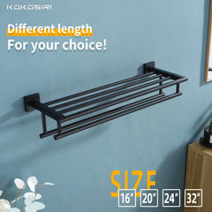 KOKOSIRI Bath Towel Rack with Double Towel Bars Bathroom Towel Shelf 24 Inch Towel Holder Wall Mounted Stainless Steel Matte Black B6005BK-L24 Hand C Mart