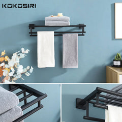 KOKOSIRI Bath Towel Rack with Double Towel Bars Bathroom Towel Shelf 24 Inch Towel Holder Wall Mounted Stainless Steel Matte Black B6005BK-L24 Hand C Mart