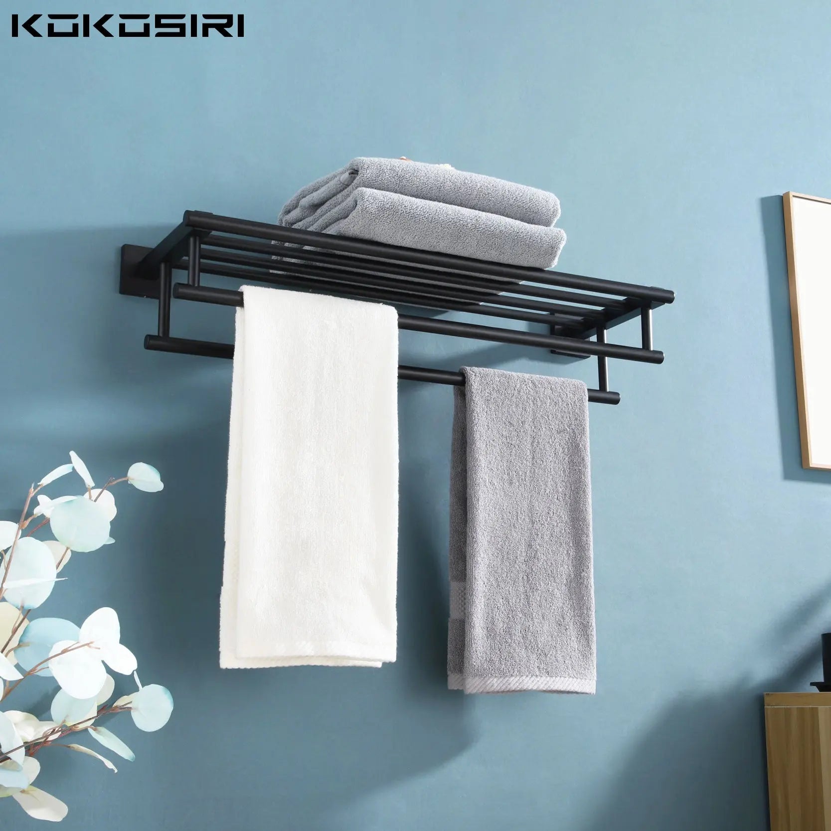 KOKOSIRI Bath Towel Rack with Double Towel Bars Bathroom Towel Shelf 24 Inch Towel Holder Wall Mounted Stainless Steel Matte Black B6005BK-L24 Hand C Mart