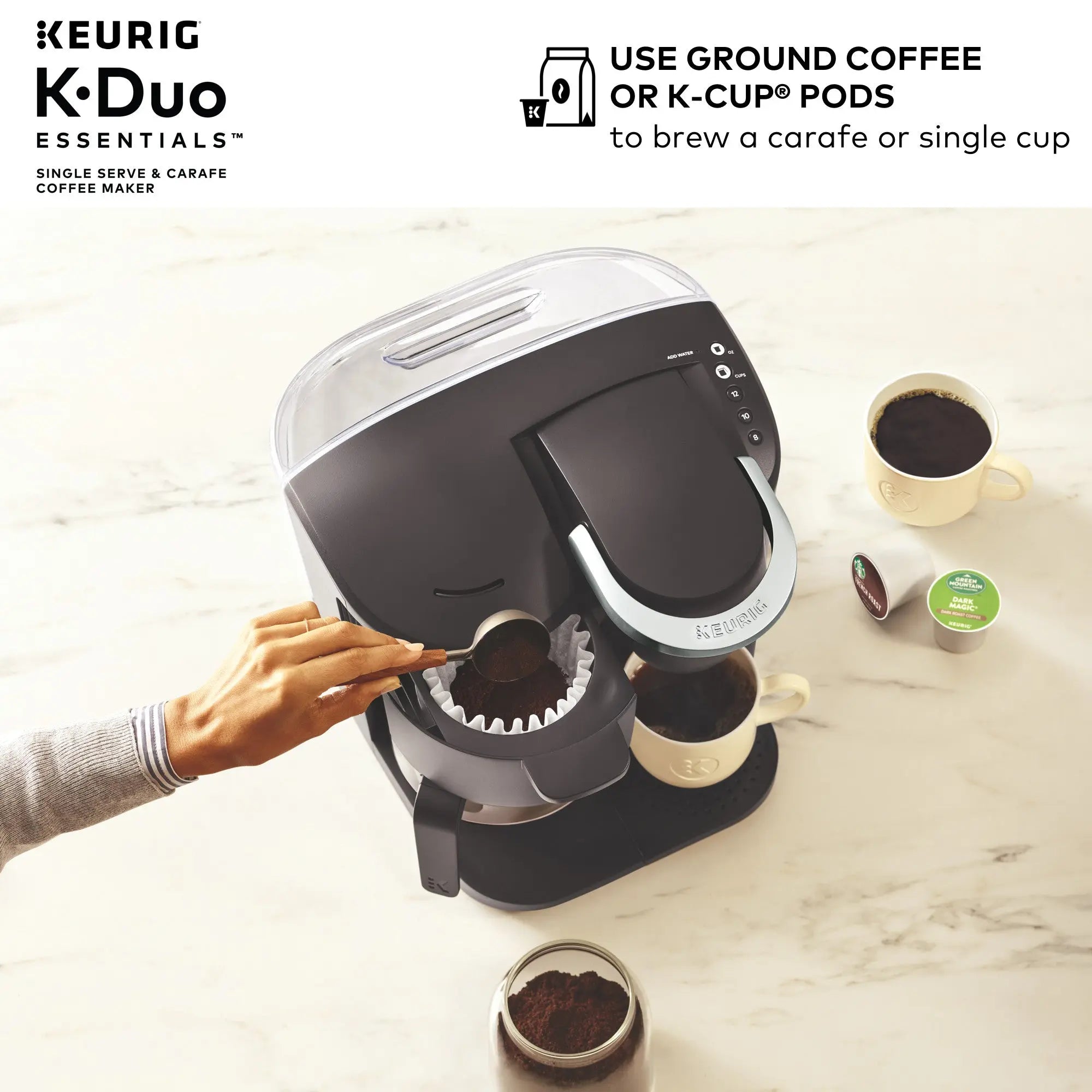 Keurig K-Duo Essentials Black Single-Serve K-Cup Pod Coffee Maker, Black Hand C Mart