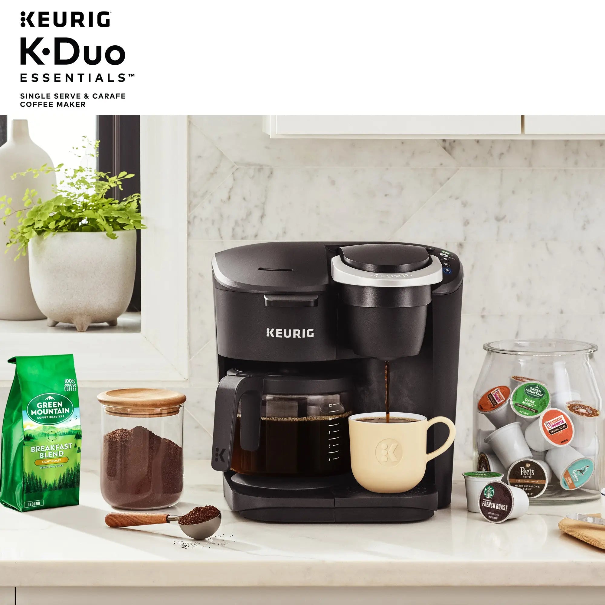 Keurig K-Duo Essentials Black Single-Serve K-Cup Pod Coffee Maker, Black Hand C Mart