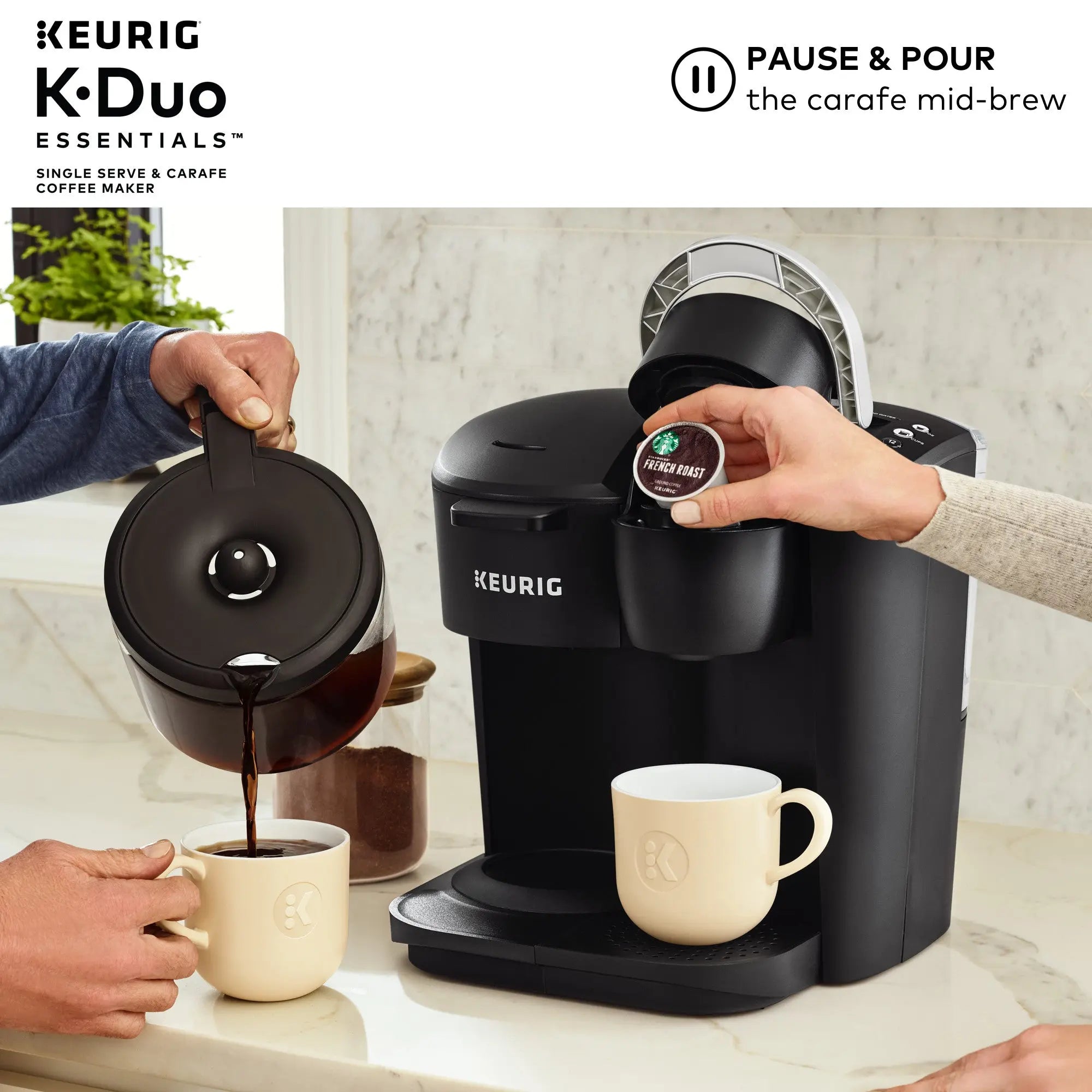 Keurig K-Duo Essentials Black Single-Serve K-Cup Pod Coffee Maker, Black Hand C Mart