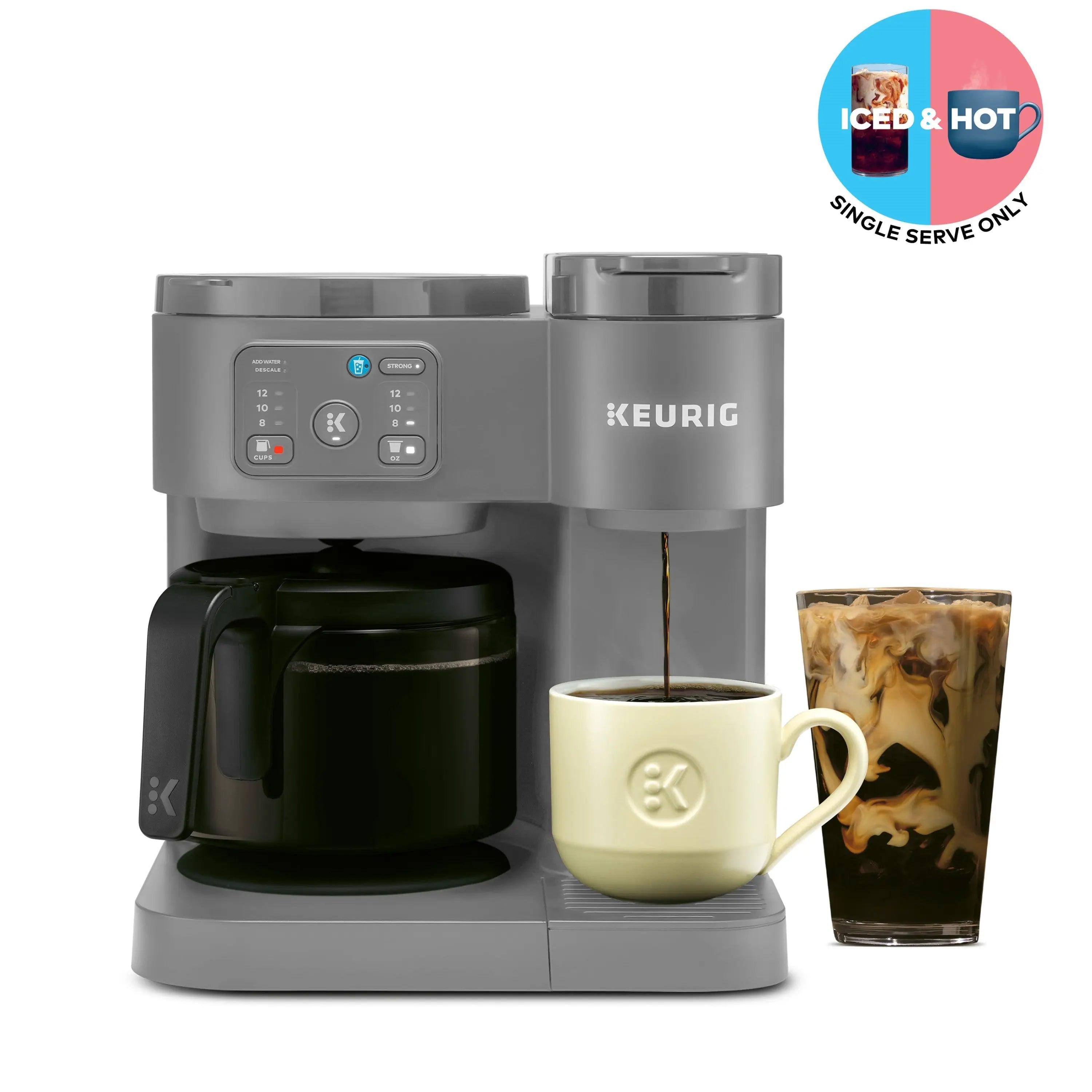 Keurig K-Duo Essentials, Hot & Iced Single-Serve K-Cup Pod Coffee Maker & Carafe, Moonlight Grey Hand C Mart