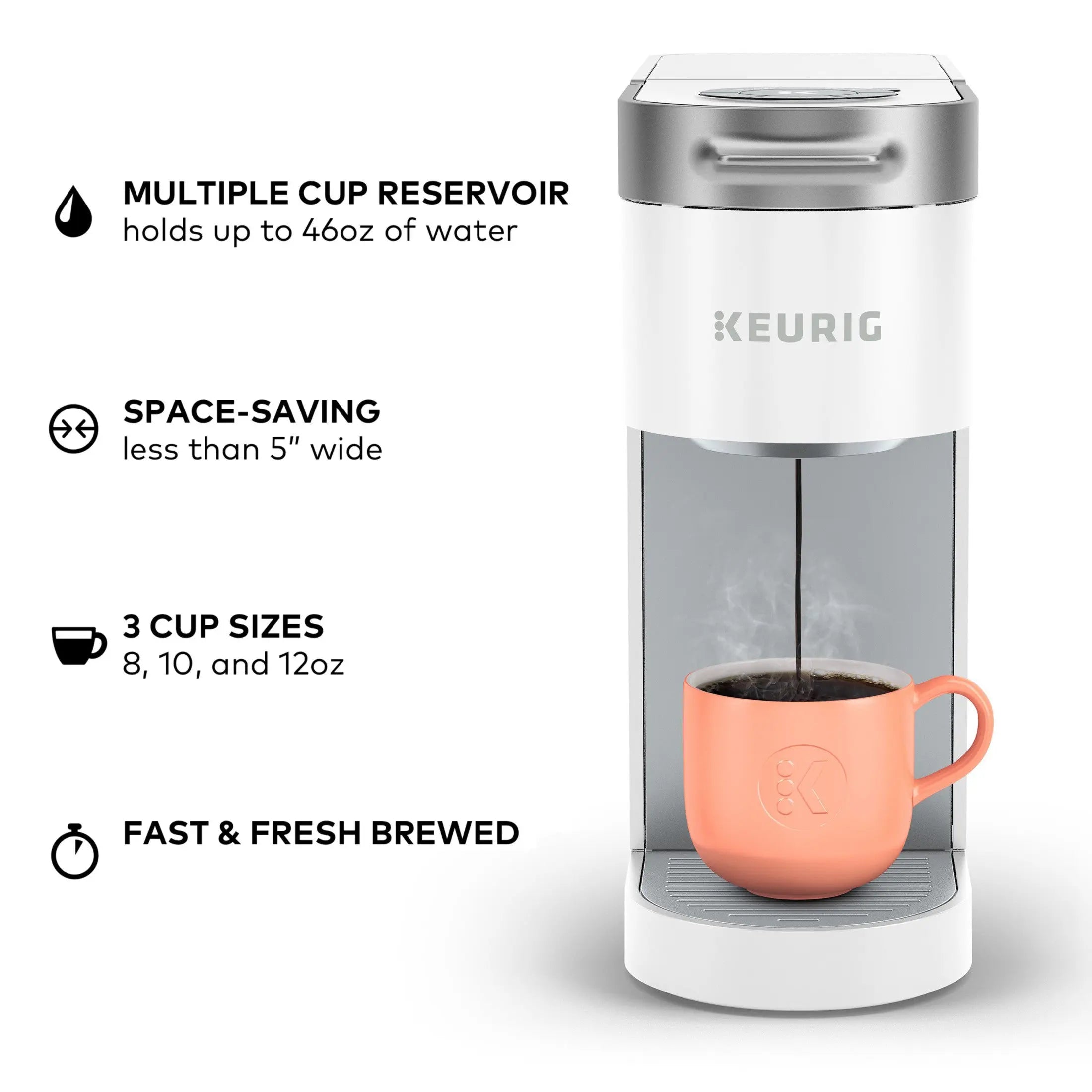 Keurig K-Slim Single Serve K-Cup Pod Coffee Maker, Multistream Technology, White Hand C Mart