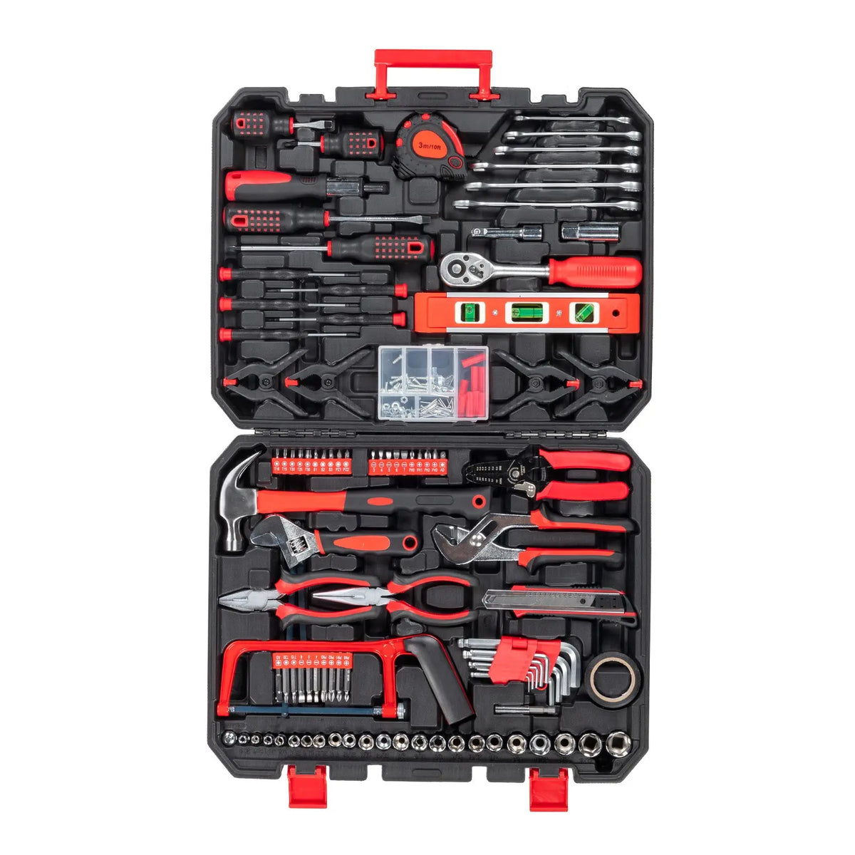 Ktaxon 198 Piece Tool Set, General Household Hand Tool Kit Socket Wrench Auto Repair Tool, W/ Storage Case, Red Hand C Mart