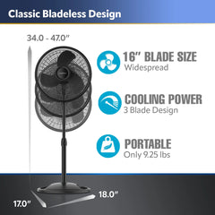 Lasko 16” 3-Speed Adjustable Oscillating Pedestal Fan, Black, S16500 New Hand C Mart