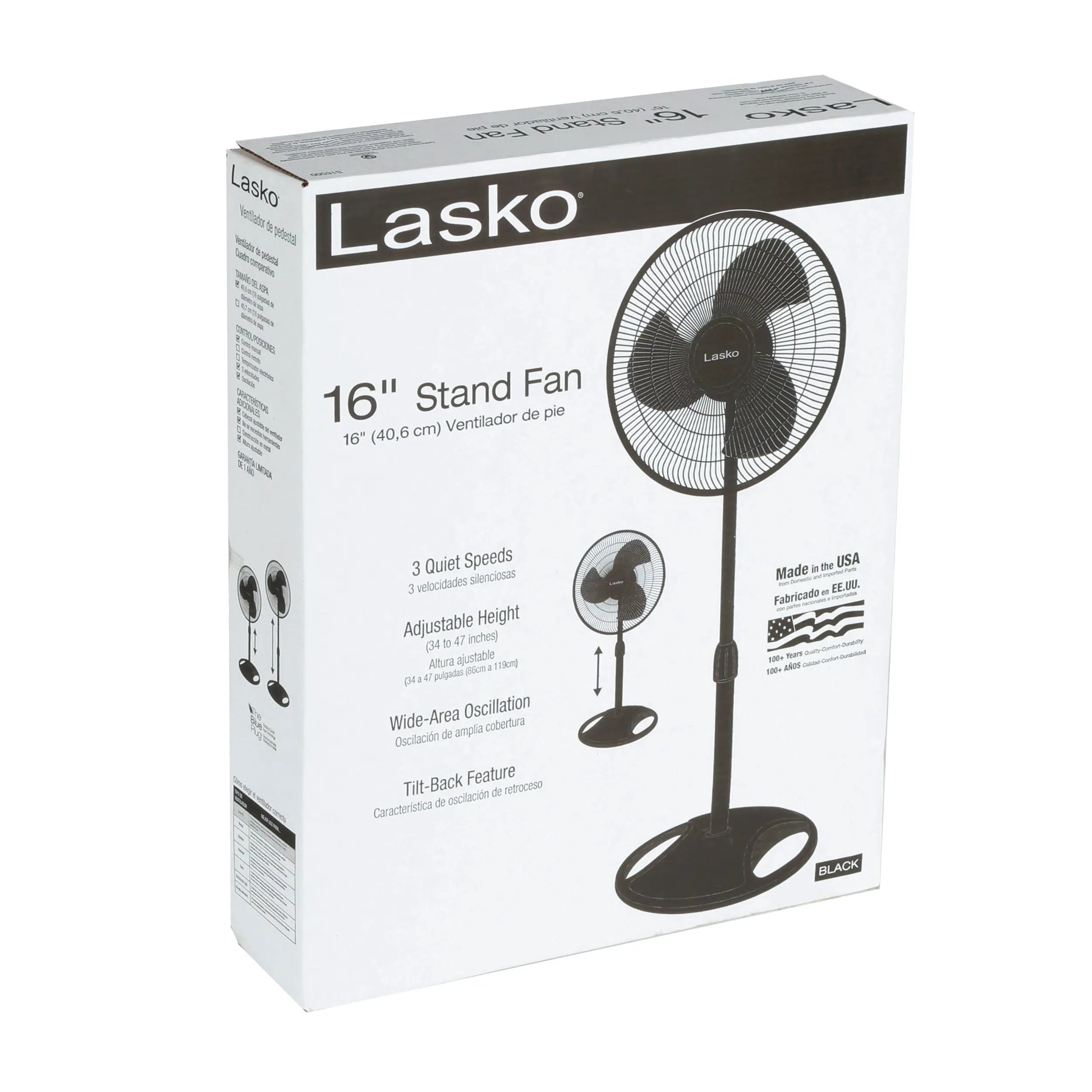 Lasko 16” 3-Speed Adjustable Oscillating Pedestal Fan, Black, S16500 New Hand C Mart