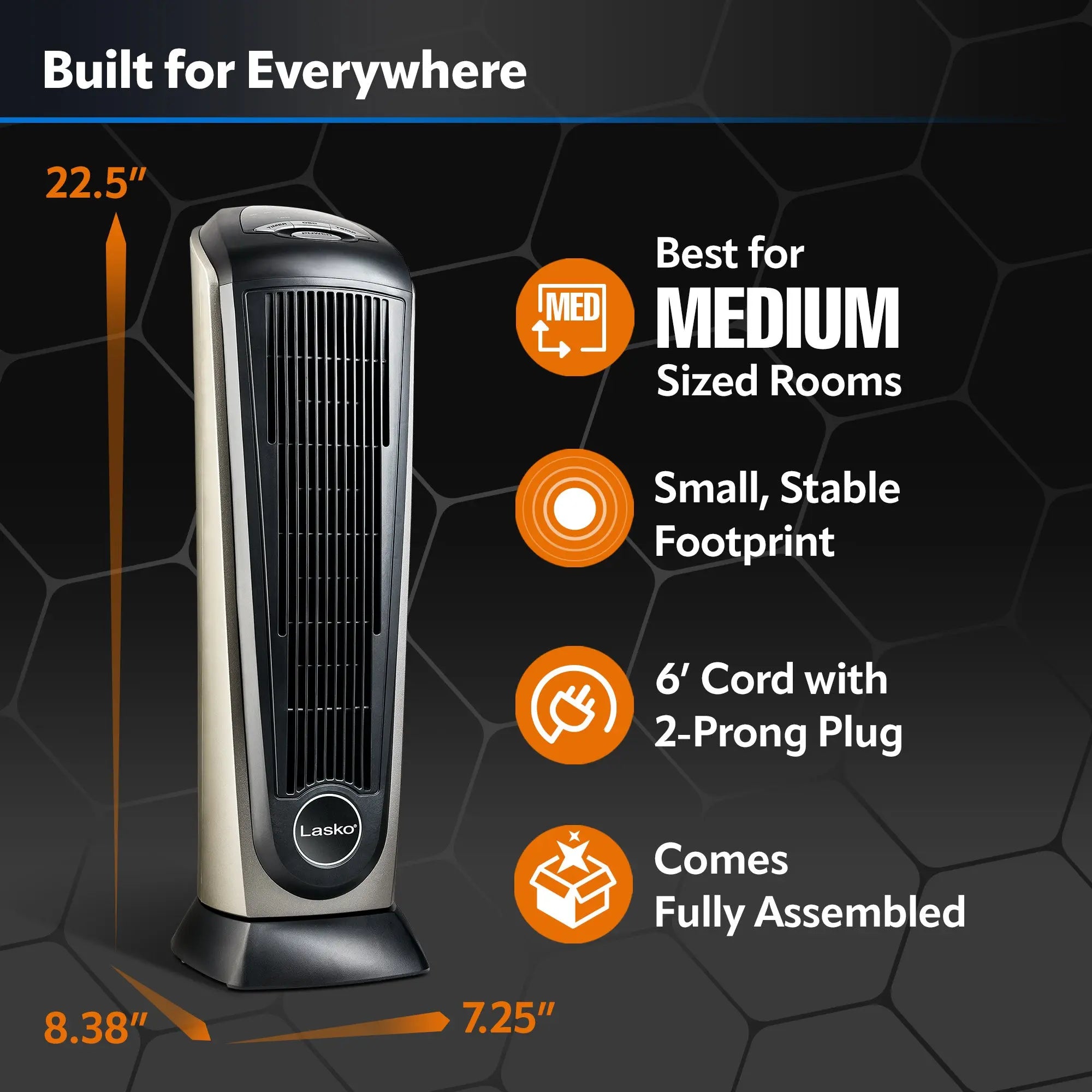 Lasko 22.5" 1500W Oscillating Ceramic Tower Space Heater with Remote, 751320, Black, New Hand C Mart