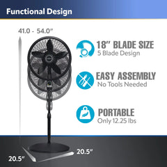 Lasko 54" Cyclone Oscillating 3-Speed Pedestal Fan with Remote and Timer, Black, 1843, New Hand C Mart