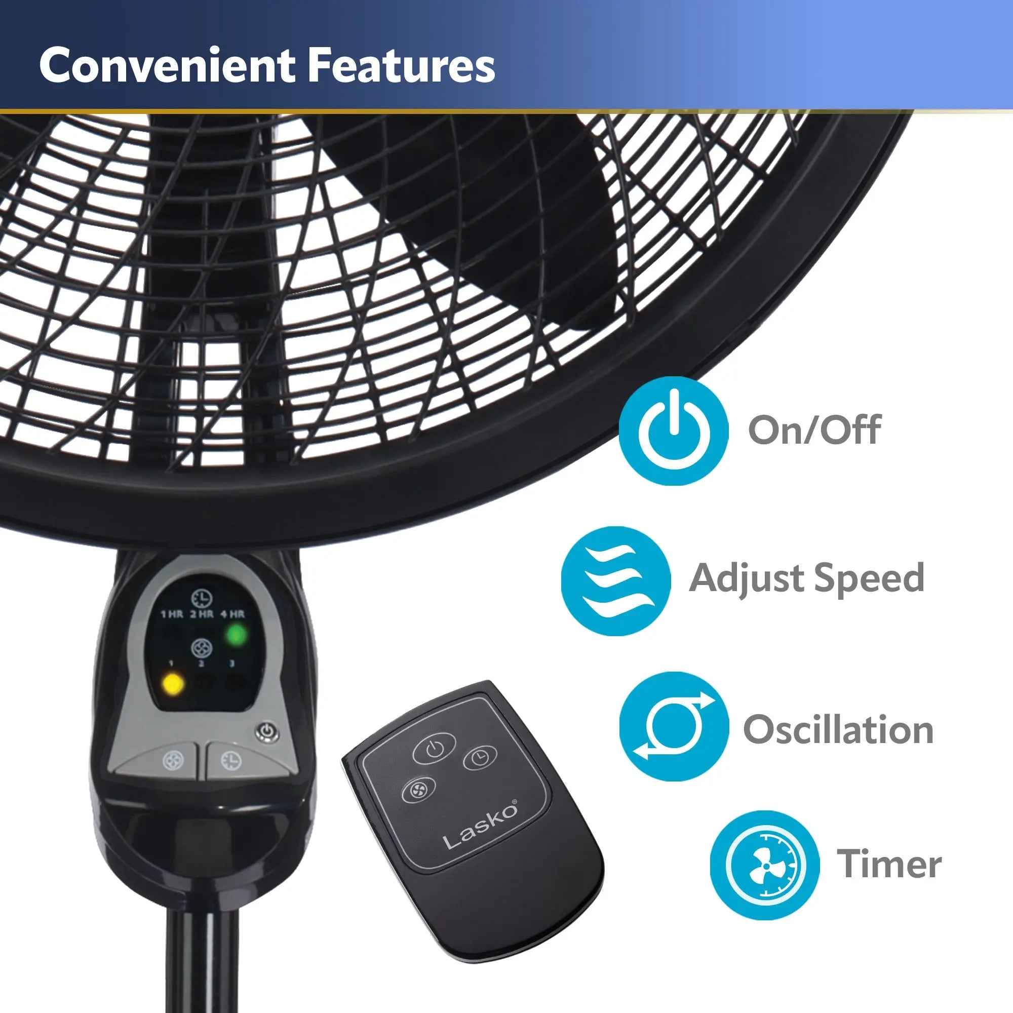 Lasko 54" Cyclone Oscillating 3-Speed Pedestal Fan with Remote and Timer, Black, 1843, New Hand C Mart