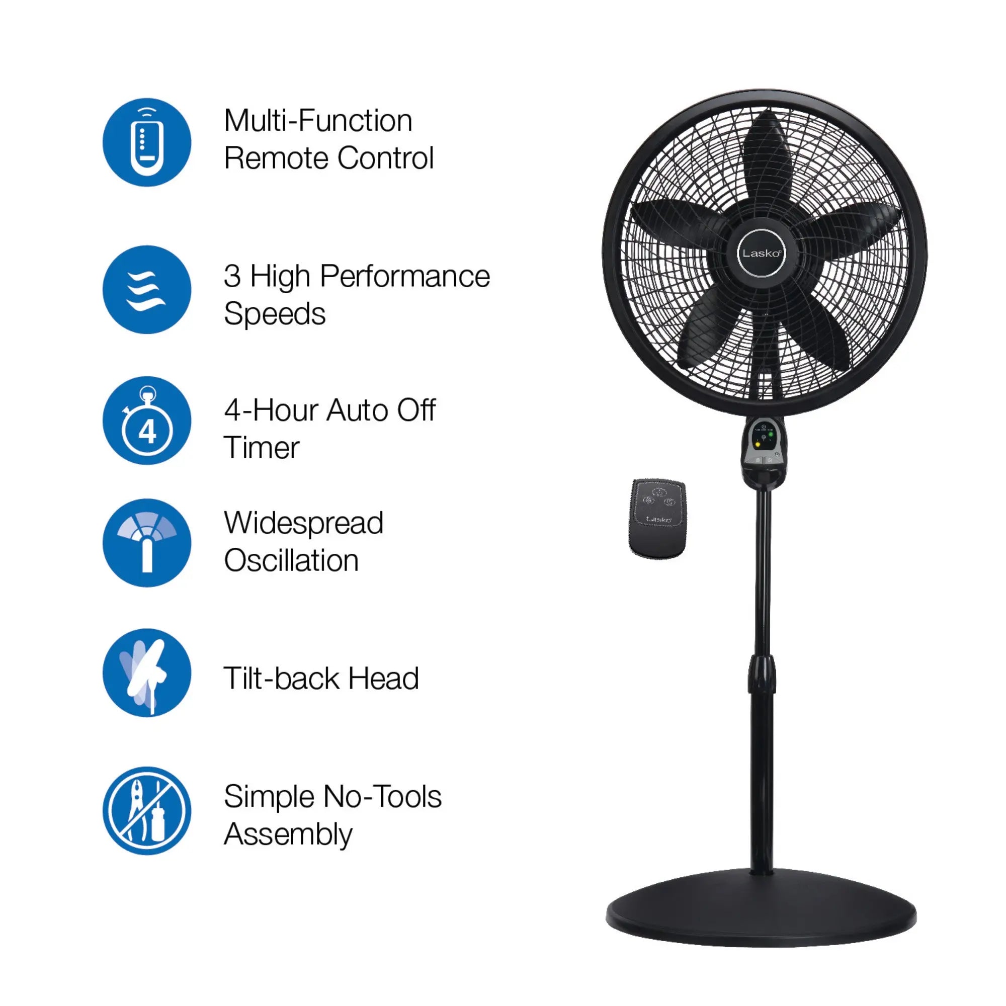 Lasko 54" Cyclone Oscillating 3-Speed Pedestal Fan with Remote and Timer, Black, 1843, New Hand C Mart