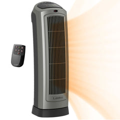 Lasko Portable Oscillating Ceramic Space Heater Tower with Digital Display, Remote Control, 2 Heat Settings and 8 Hour Timer, Gray Hand C Mart