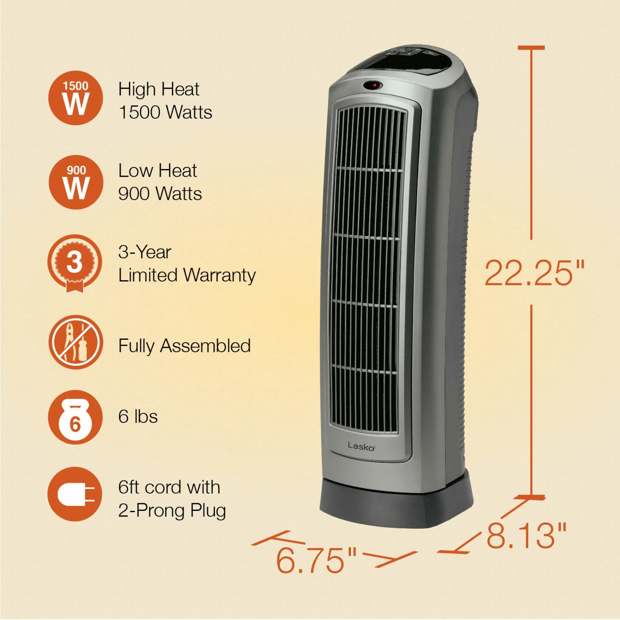 Lasko Portable Oscillating Ceramic Space Heater Tower with Digital Display, Remote Control, 2 Heat Settings and 8 Hour Timer, Gray Hand C Mart