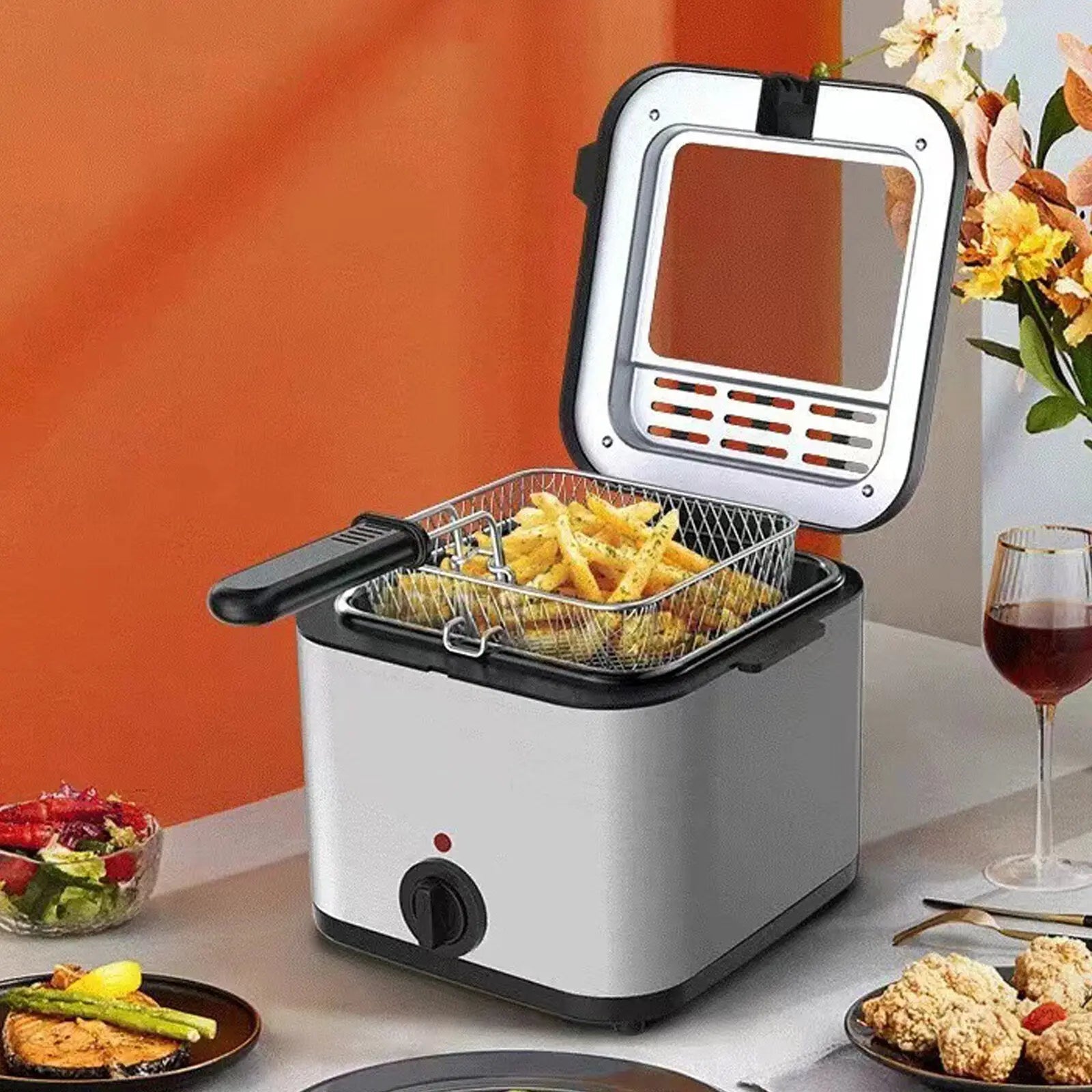 Leyeet Electric Deep Fryer Multiple Function Stainless Steel Electric Fryer Kebab French Fries Machine 1000W 2.5L Hand C Mart