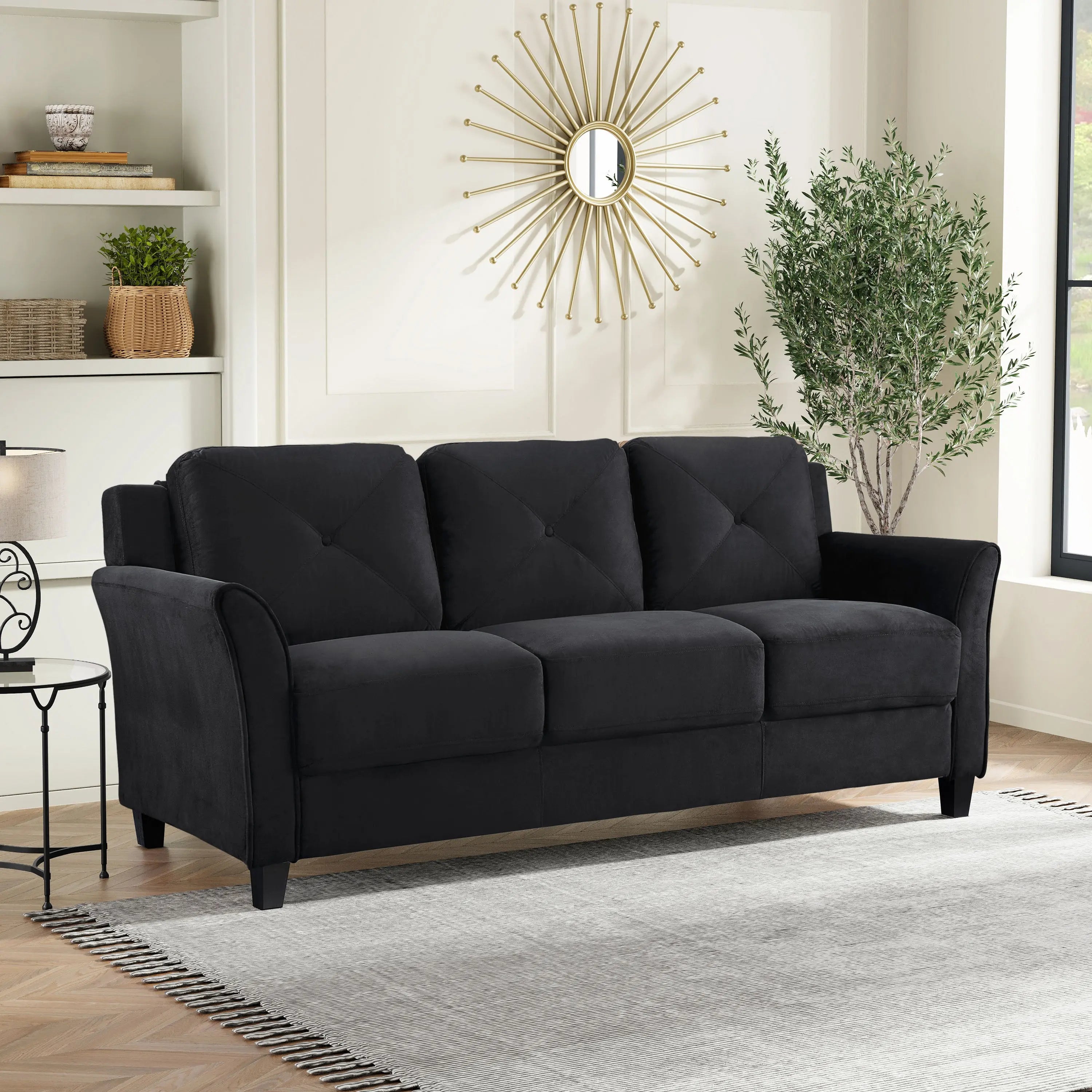 Lifestyle Solutions Taryn Curved Arms Sofa, Black Fabric Hand C Mart