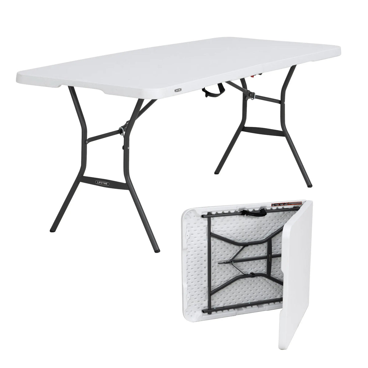 Lifetime 6 Foot Rectangle Fold-in-Half Table, Commercial Grade, White Granite (25011) Hand C Mart