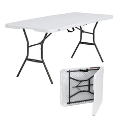 Lifetime 6 Foot Rectangle Fold-in-Half Table, Commercial Grade, White Granite (25011) Hand C Mart