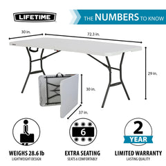 Lifetime 6 Foot Rectangle Fold-in-Half Table, Commercial Grade, White Granite (25011) Hand C Mart