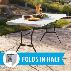 Lifetime 6 Foot Rectangle Fold-in-Half Table, Commercial Grade, White Granite (25011) Hand C Mart