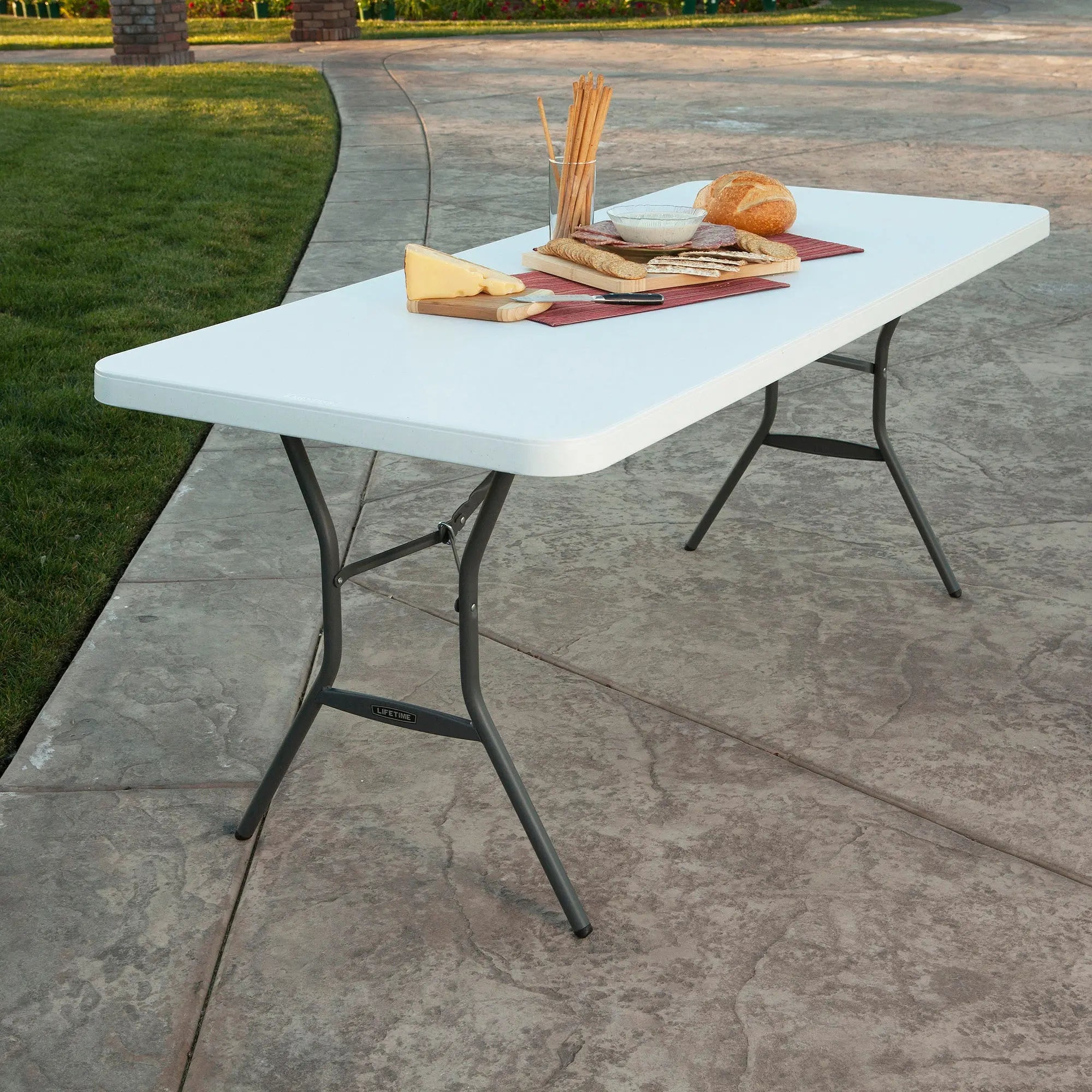 Lifetime 6 Foot Rectangle Fold-in-Half Table, Commercial Grade, White Granite (25011) Hand C Mart