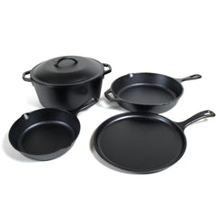 Lodge Cast Iron Seasoned 5-Piece Set with Skillet, Griddle & Dutch Oven Hand C Mart