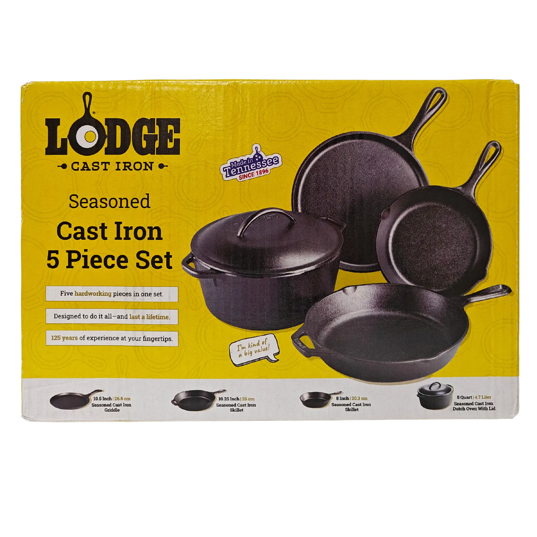 Lodge Cast Iron Seasoned 5-Piece Set with Skillet, Griddle & Dutch Oven Hand C Mart