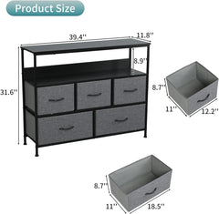 MONVANE 40 inches TV Stand for 45" TV, Dresser Drawers Entertainment Center with Shelves for Bedroom, Living Room,Grey Hand C Mart