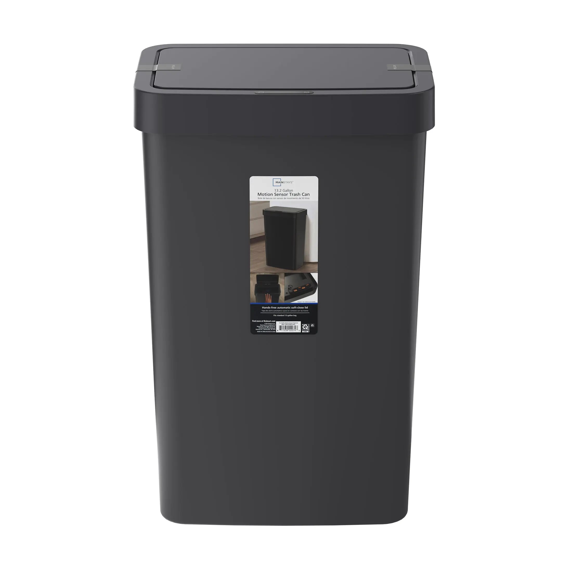 Mainstays 13.2 Gallon Kitchen Sensor Trash Can, Plastic Motion Sensor Kitchen Trash Can, Black Hand C Mart