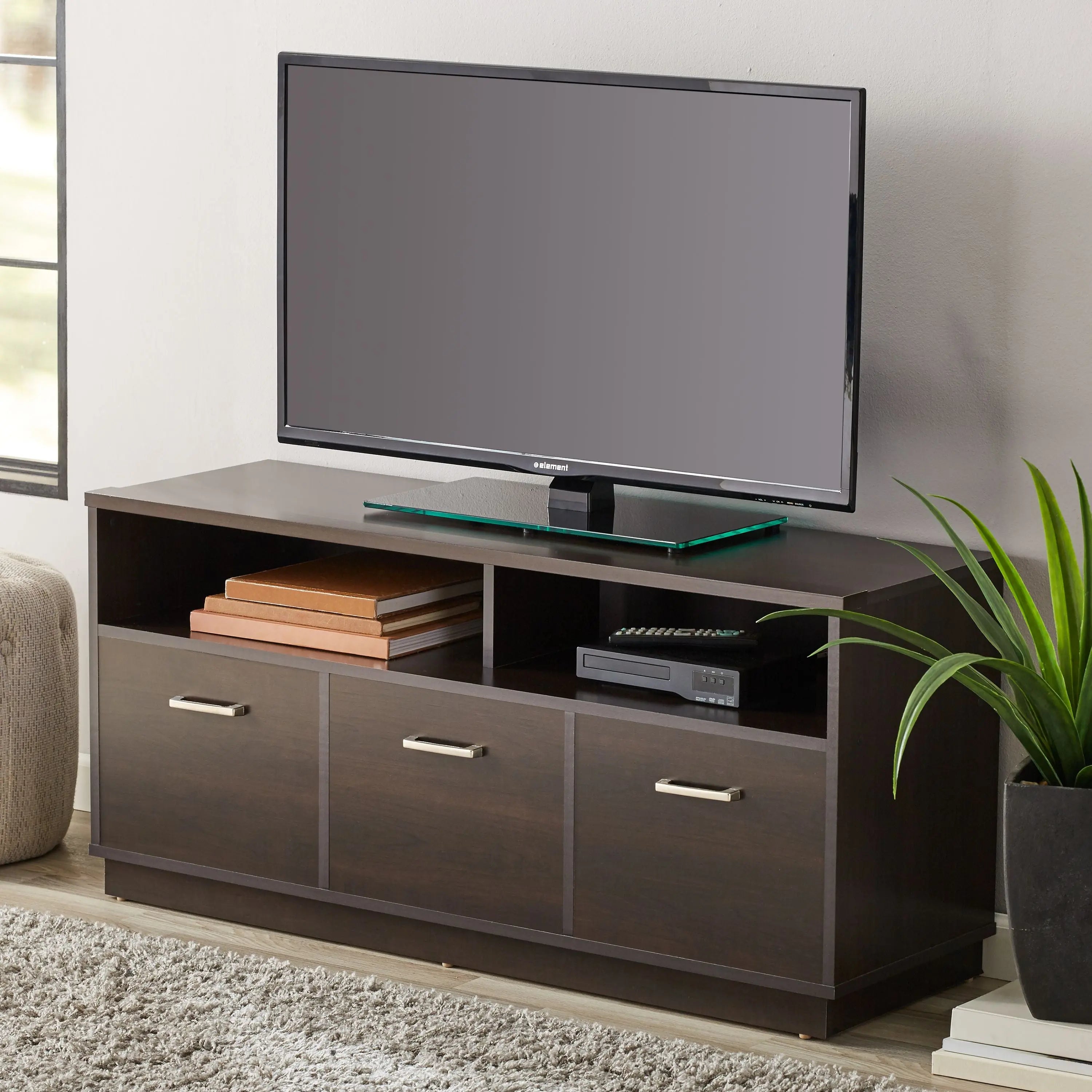 Mainstays 3-Door TV Stand Console for TVs up to 50", Espresso Finish Hand C Mart