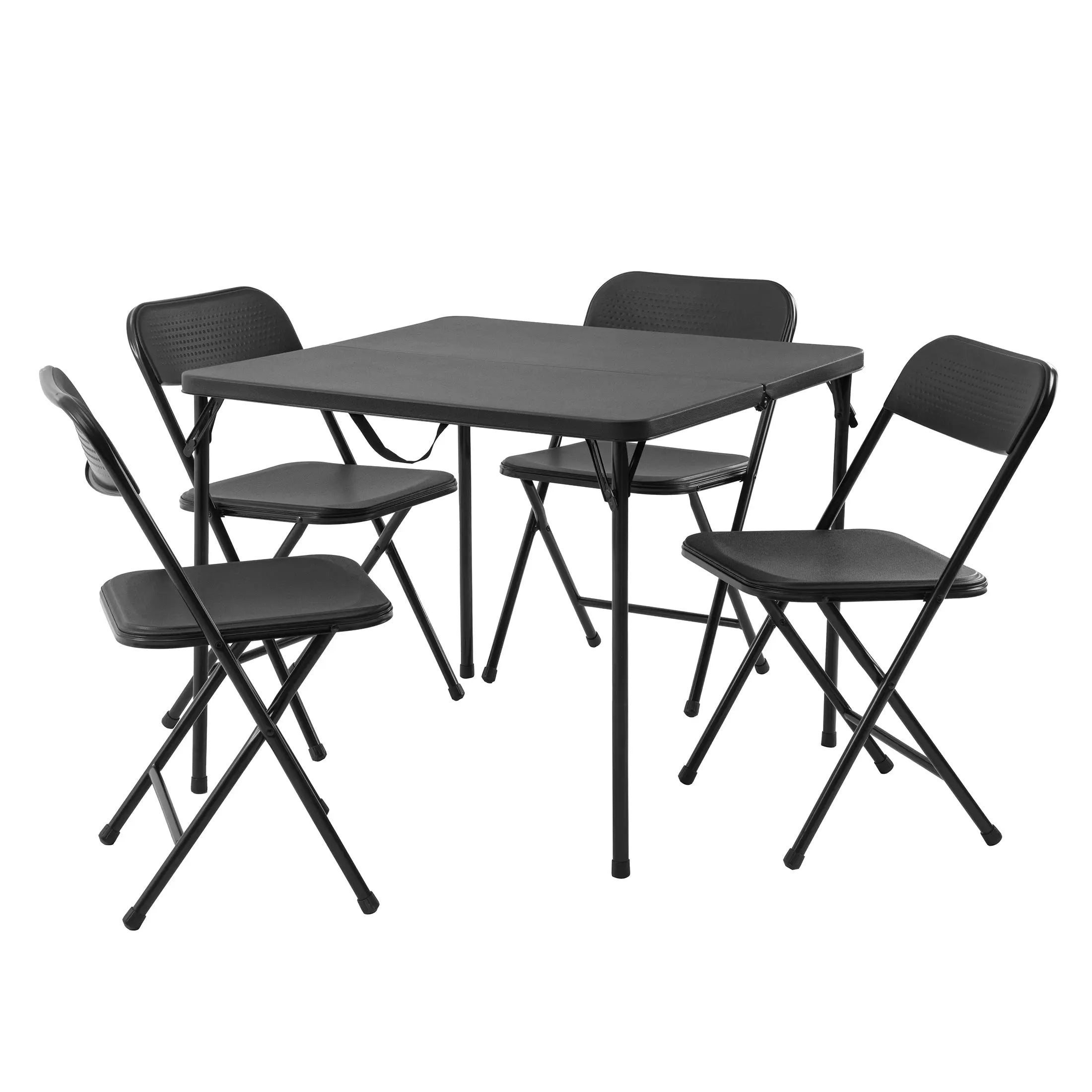 Mainstays 5 Piece Resin Card Folding Table and Four Folding Chairs Set, Black Hand C Mart