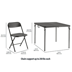 Mainstays 5 Piece Resin Card Folding Table and Four Folding Chairs Set, Black Hand C Mart