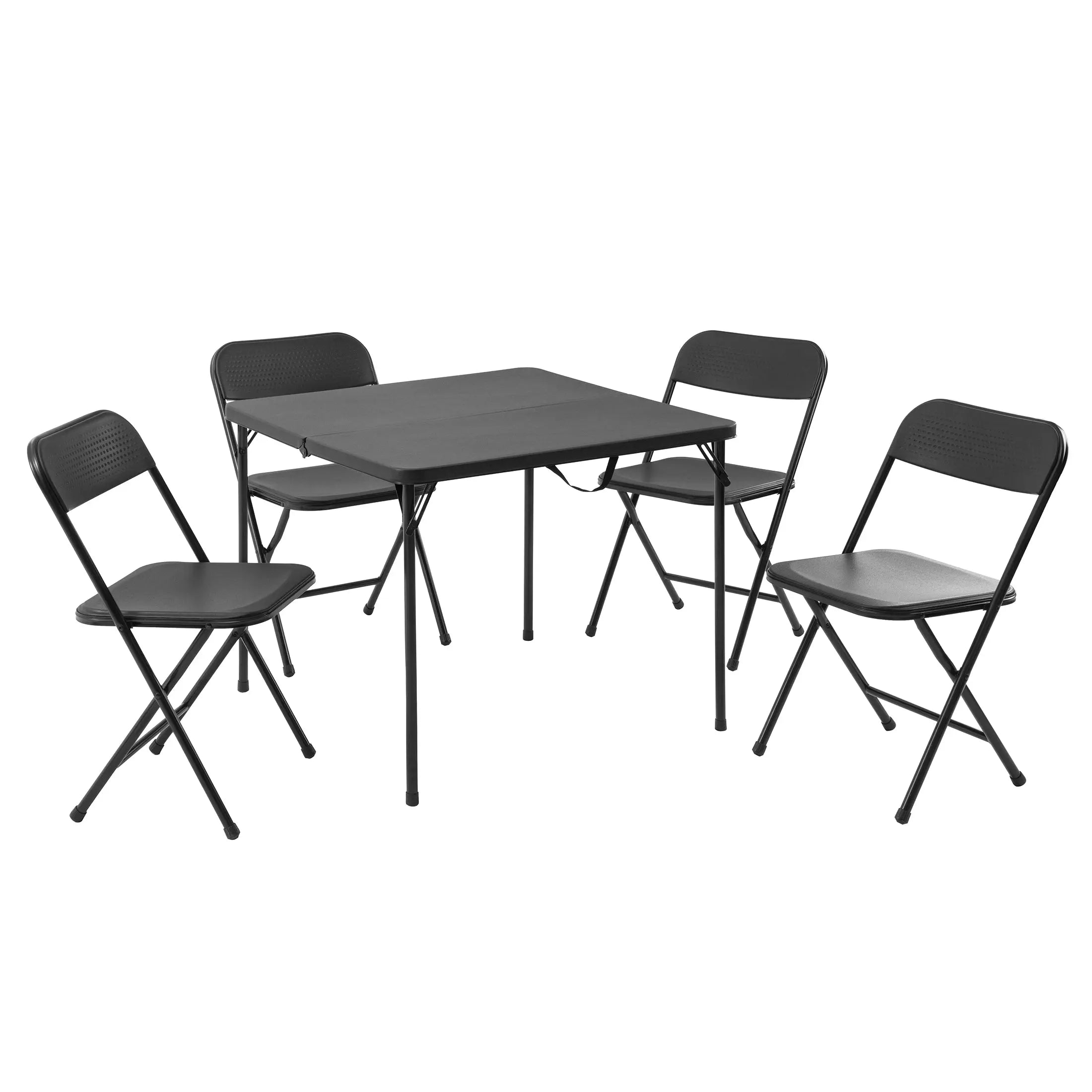 Mainstays 5 Piece Resin Card Folding Table and Four Folding Chairs Set, Black Hand C Mart