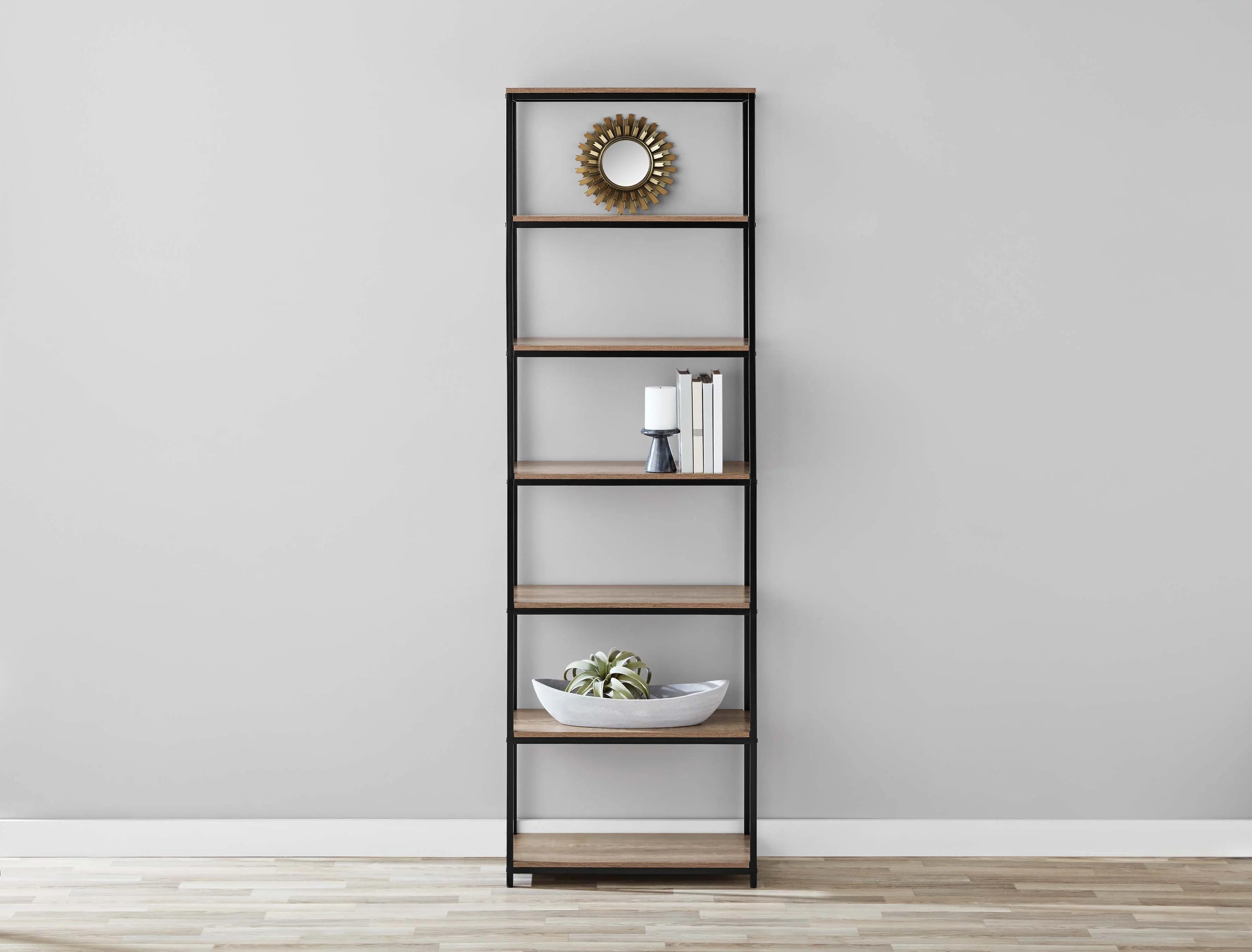 Mainstays 6-Shelf Metal Frame Bookcase, Rustic Brown Hand C Mart