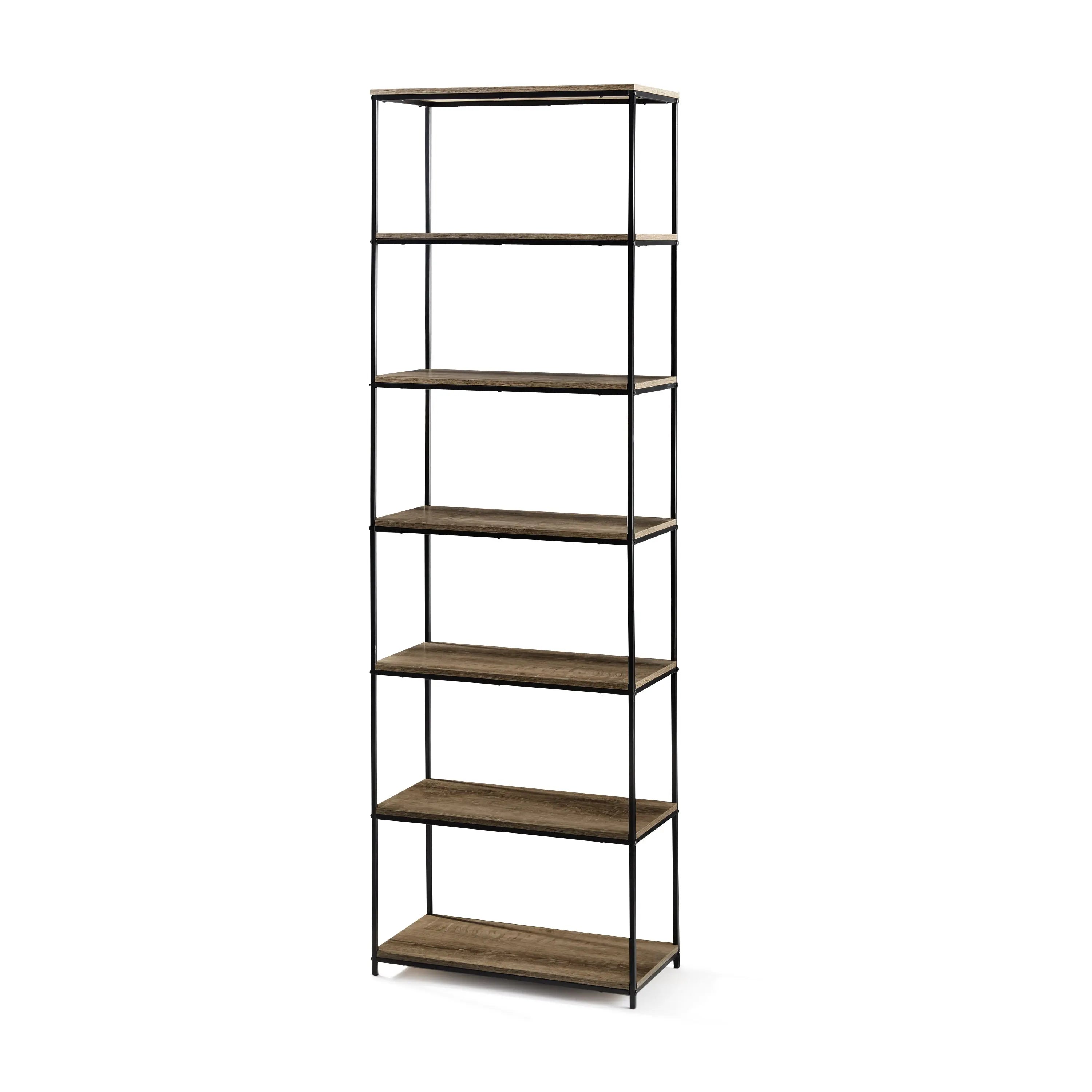 Mainstays 6-Shelf Metal Frame Bookcase, Rustic Brown Hand C Mart