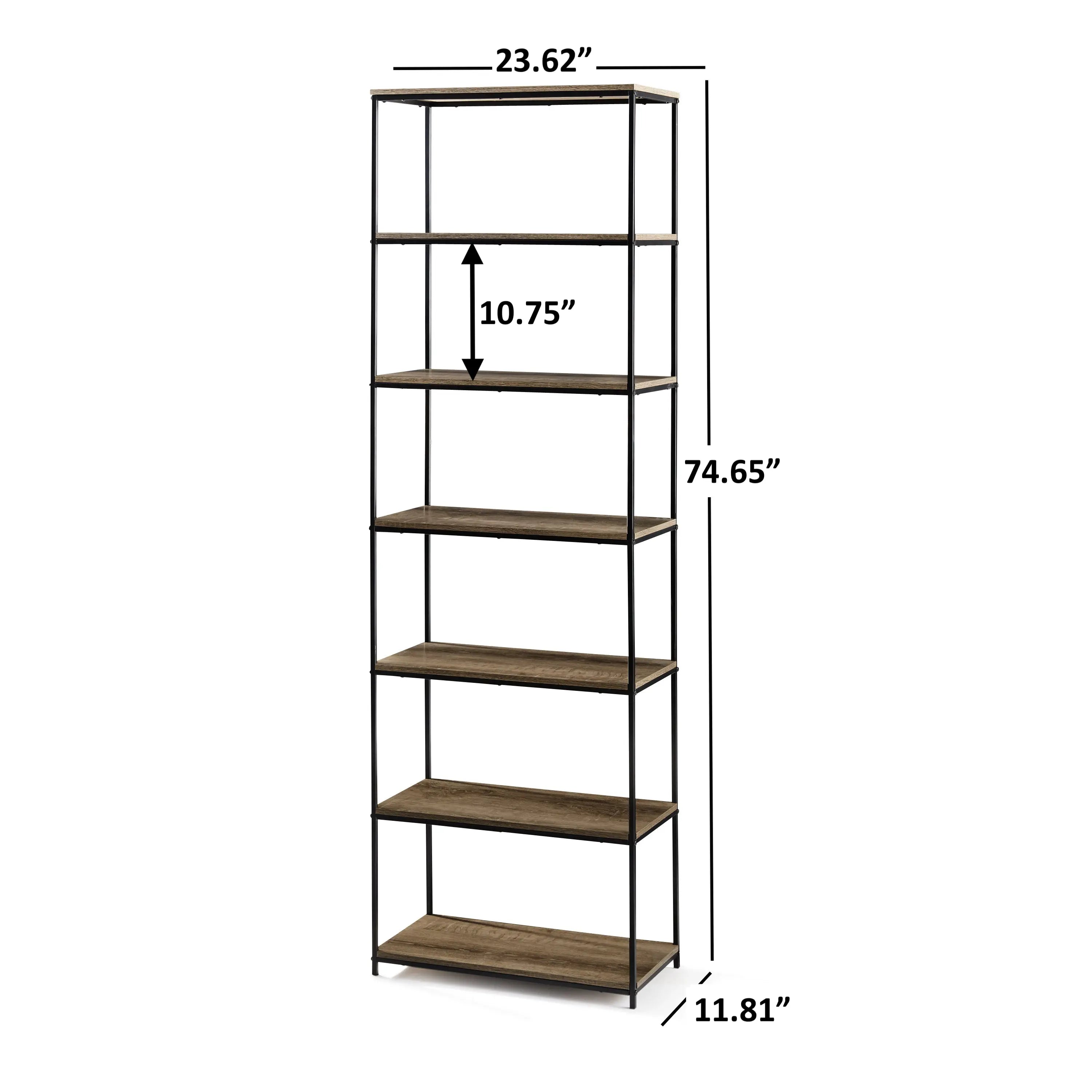 Mainstays 6-Shelf Metal Frame Bookcase, Rustic Brown Hand C Mart