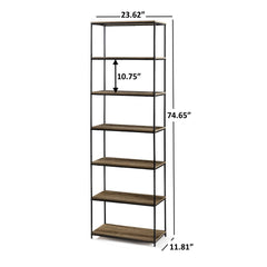 Mainstays 6-Shelf Metal Frame Bookcase, Rustic Brown Hand C Mart