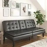 Mainstays Memory Foam Futon with Cupholder and USB, Black Faux Leather Hand C Mart