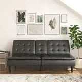 Mainstays Memory Foam Futon with Cupholder and USB, Black Faux Leather Hand C Mart