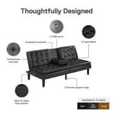 Mainstays Memory Foam Futon with Cupholder and USB, Black Faux Leather Hand C Mart