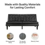 Mainstays Memory Foam Futon with Cupholder and USB, Black Faux Leather Hand C Mart