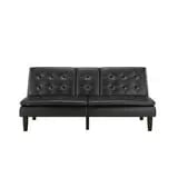 Mainstays Memory Foam Futon with Cupholder and USB, Black Faux Leather Hand C Mart