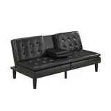 Mainstays Memory Foam Futon with Cupholder and USB, Black Faux Leather Hand C Mart