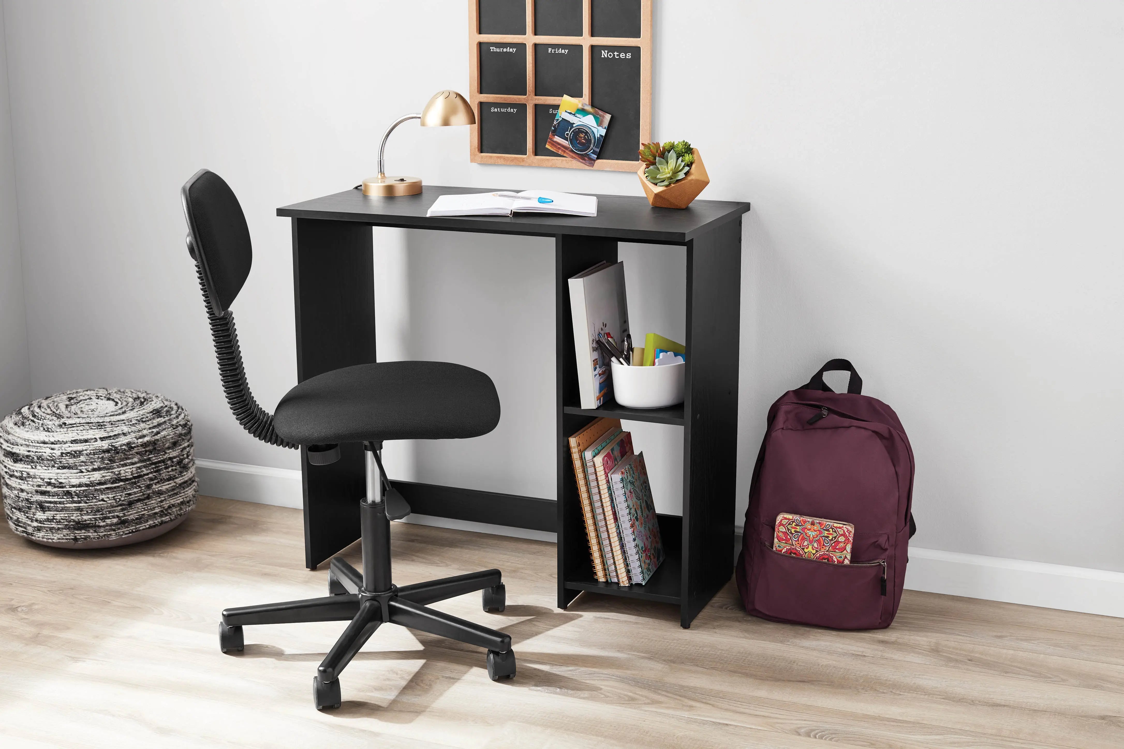 Mainstays Small Space Writing Desk with 2 Shelves, True Black Oak Finish Hand C Mart