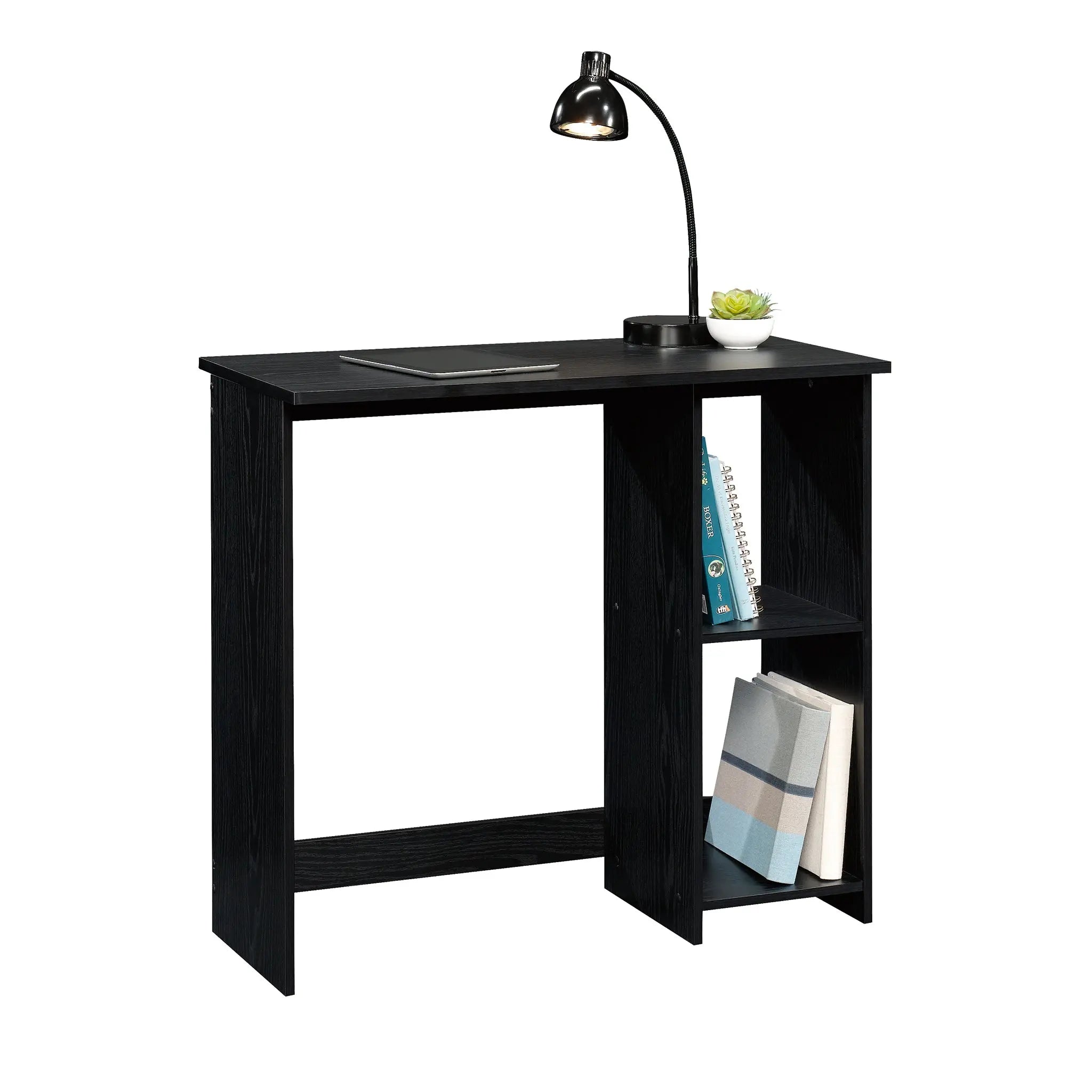 Mainstays Small Space Writing Desk with 2 Shelves, True Black Oak Finish Hand C Mart